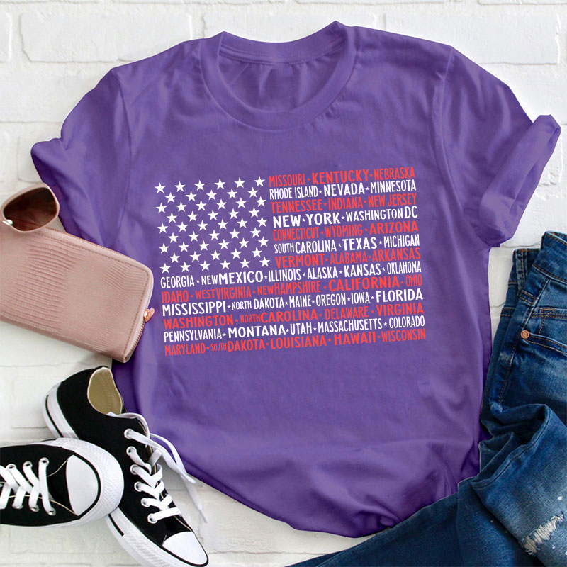 Vintage American Flag 4th Of July Teacher T-Shirt