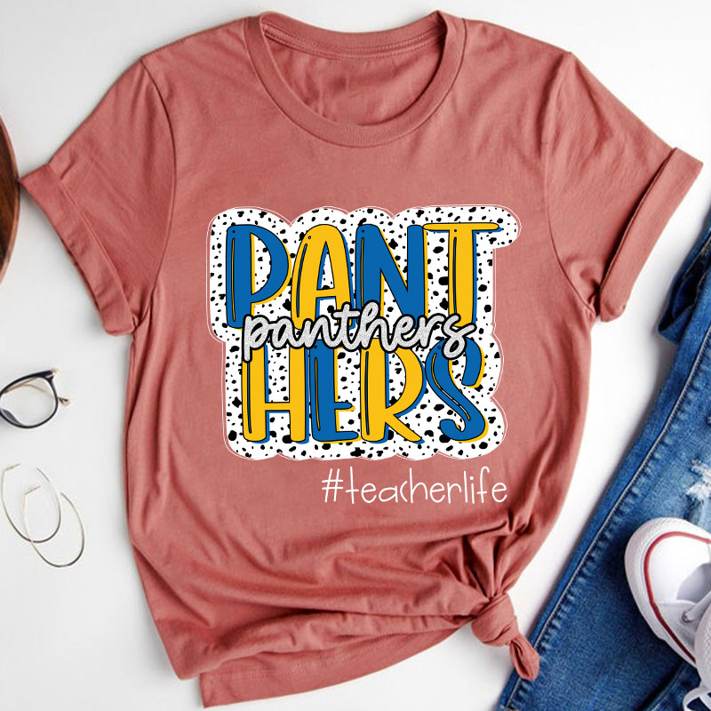 Personalized School Mascot Double Layer Design Leopard Print Teacher T-Shirt