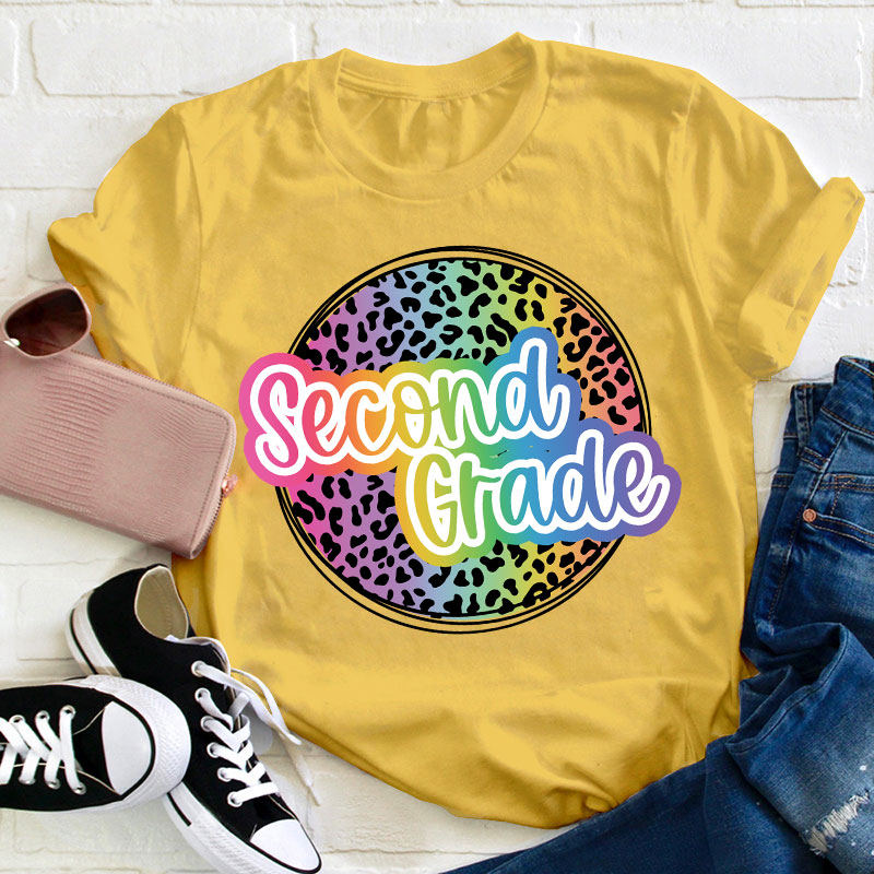 Personalized Text Gradient Leopard Print Teacher T-Shirt