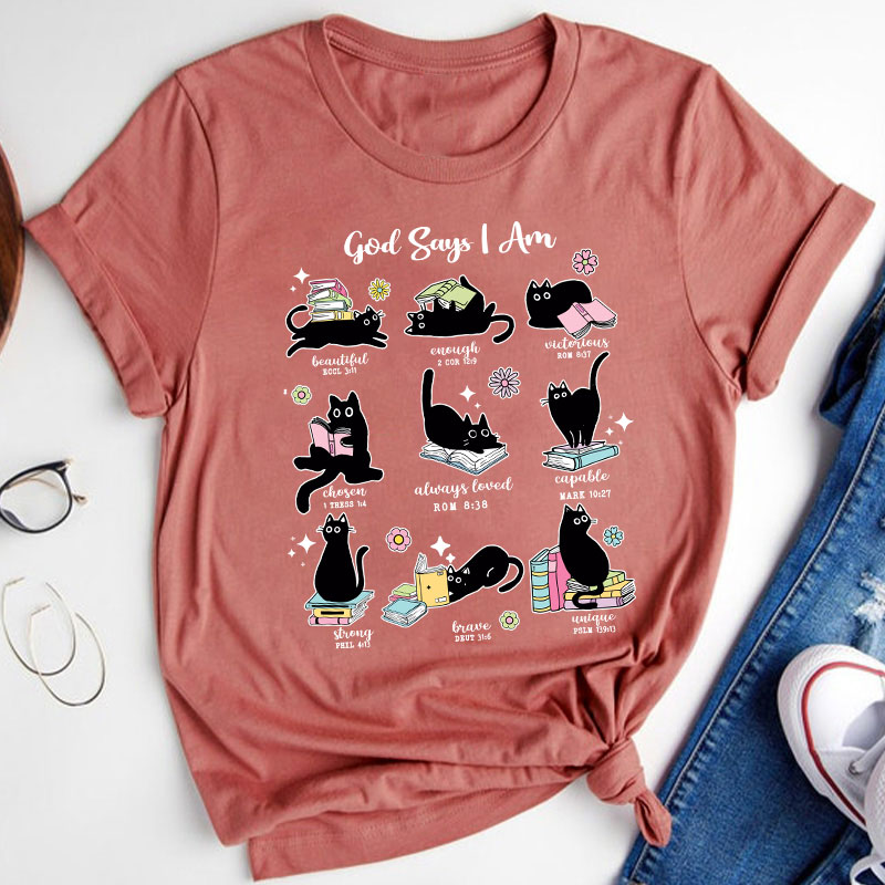 Cute Cat God Says I Am Teacher T-Shirt