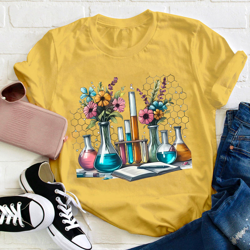Floral Beakers Science Teacher T-Shirt