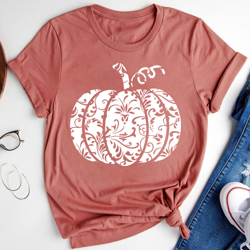 Floral Pumpkin Teacher T-Shirt