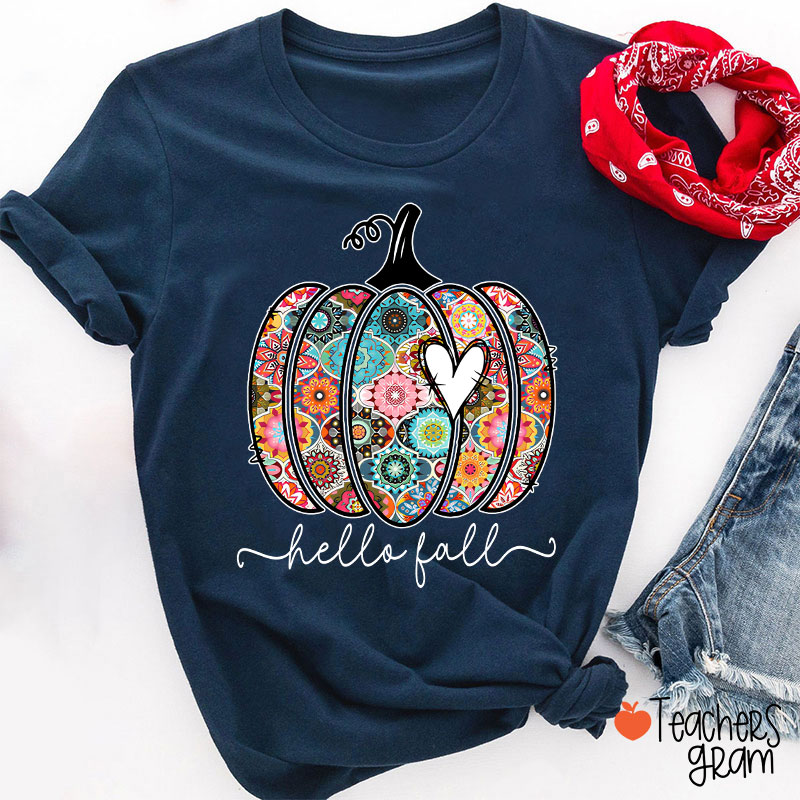 Personalized Text Flowers Pumpkin Fall Teacher T-Shirt