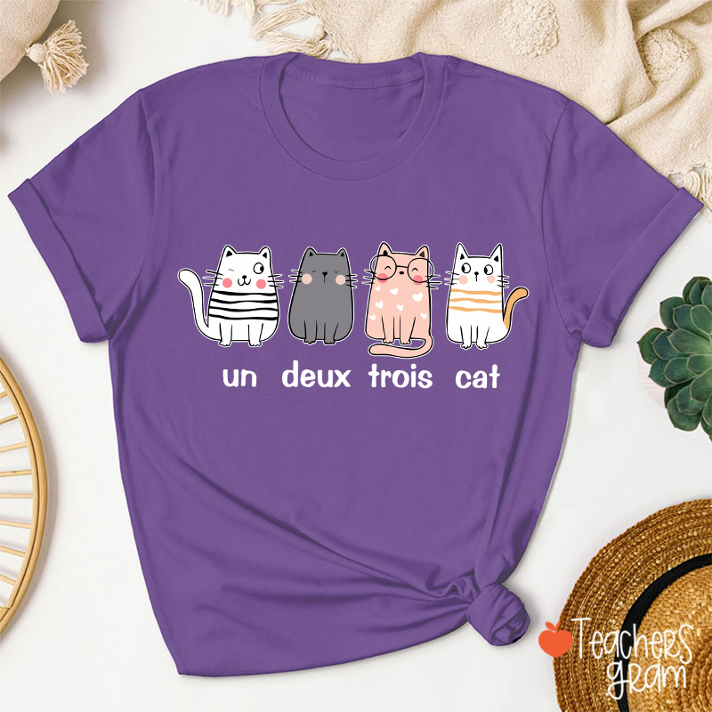 French Cat Un Deux Trois Cat French Teacher T-Shirt