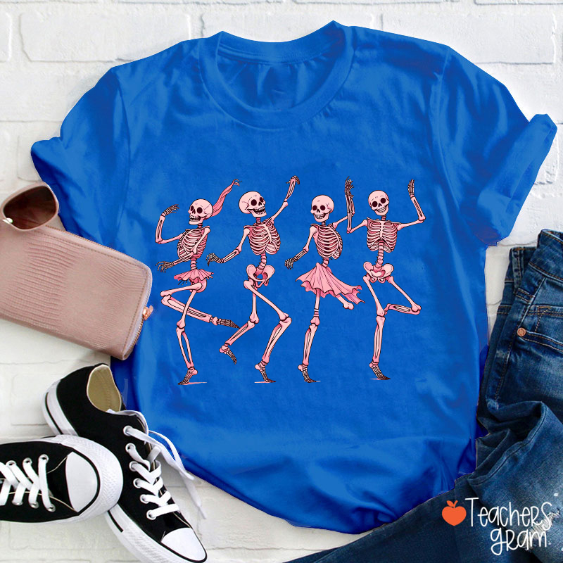 Pink Dancing Skeleton Teacher T-Shirt