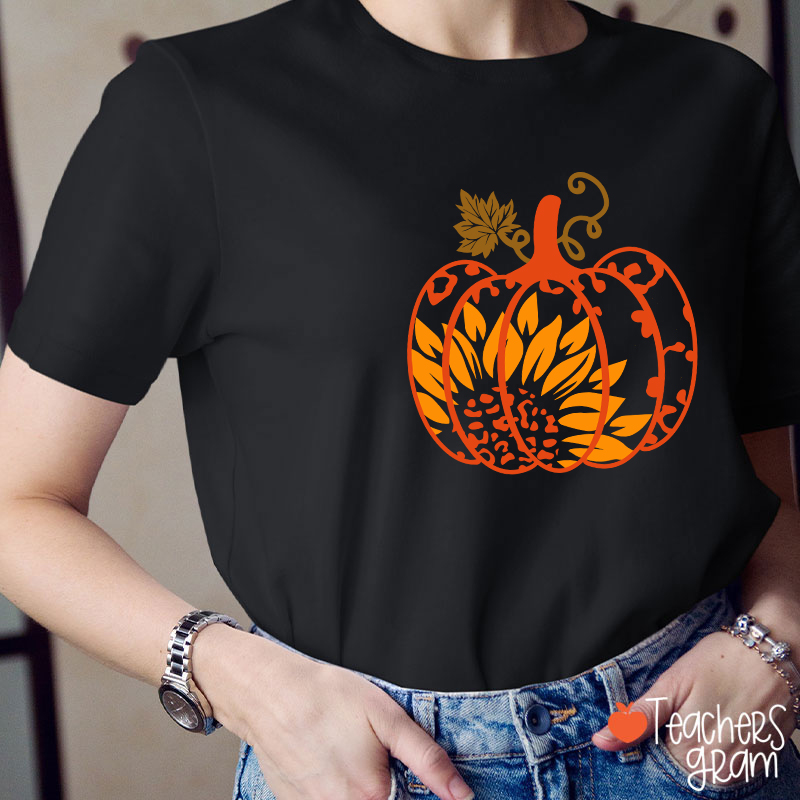 Sunflower And Pumpkin Teacher T-Shirt