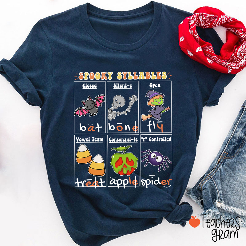 Halloween Reading Spooky Syllables Teacher T-Shirt