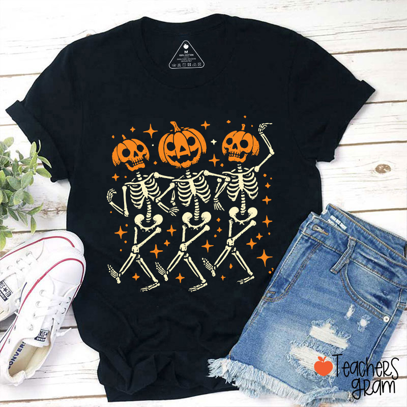 Dance Pumpkin Skeleton Halloween Teacher T-Shirt