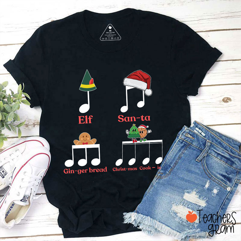 Elf Santa Music Note Teacher T-Shirt
