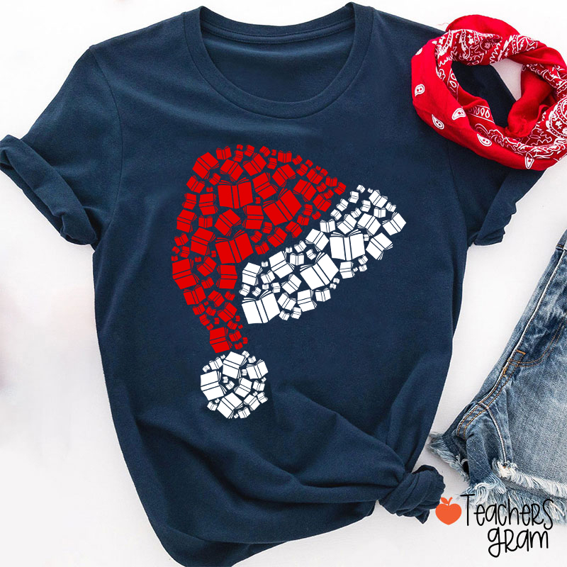 Book Christmas Hat Christmas Teacher T-Shirt