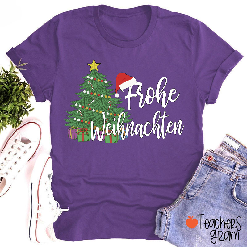 Frohe Weihnachten Christmas Tree German Teacher T-Shirt