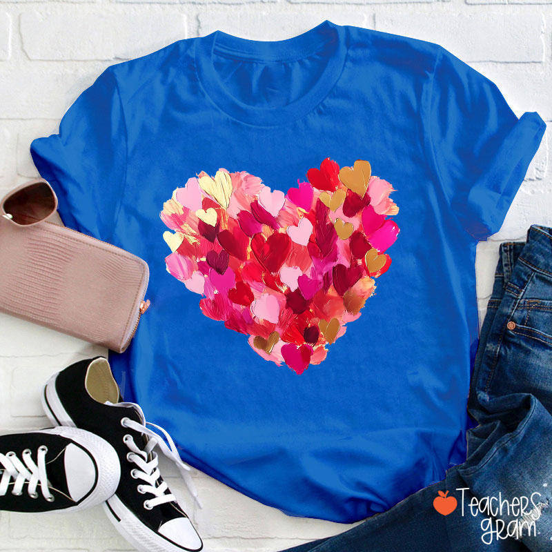 Oil Painting Heart Valentine Teacher T-Shirt