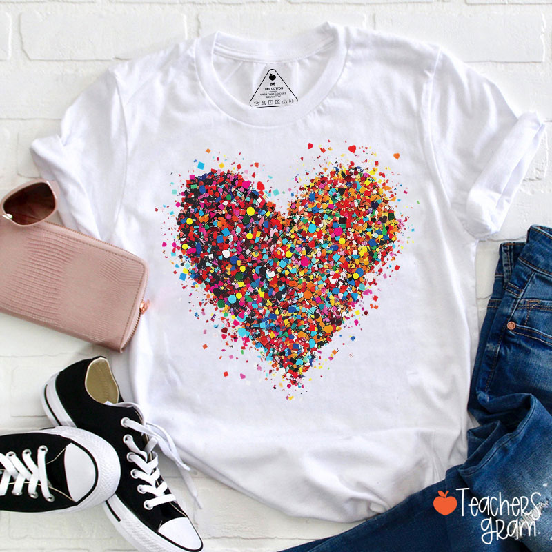 Confetti Heart Valentines Day Teacher T-Shirt