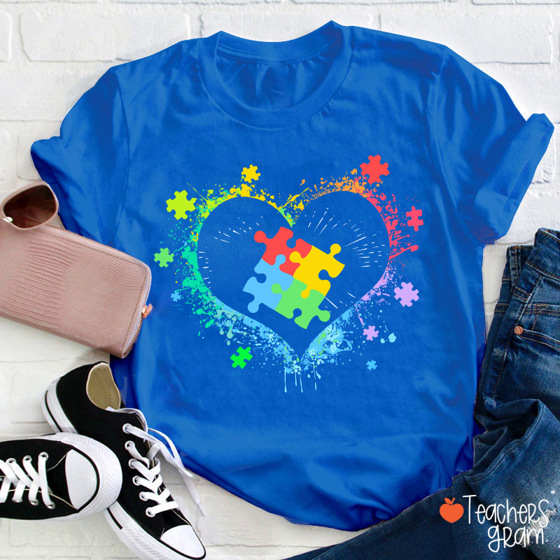Autism Awareness Love Heart Teacher T-Shirt
