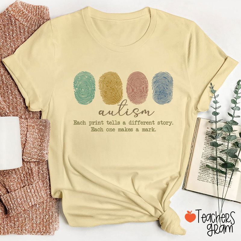Autism Each Print Tells A Different Story Teacher T-Shirt