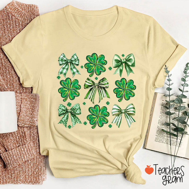 Four Leaf Clover Bow Teacher T-Shirt