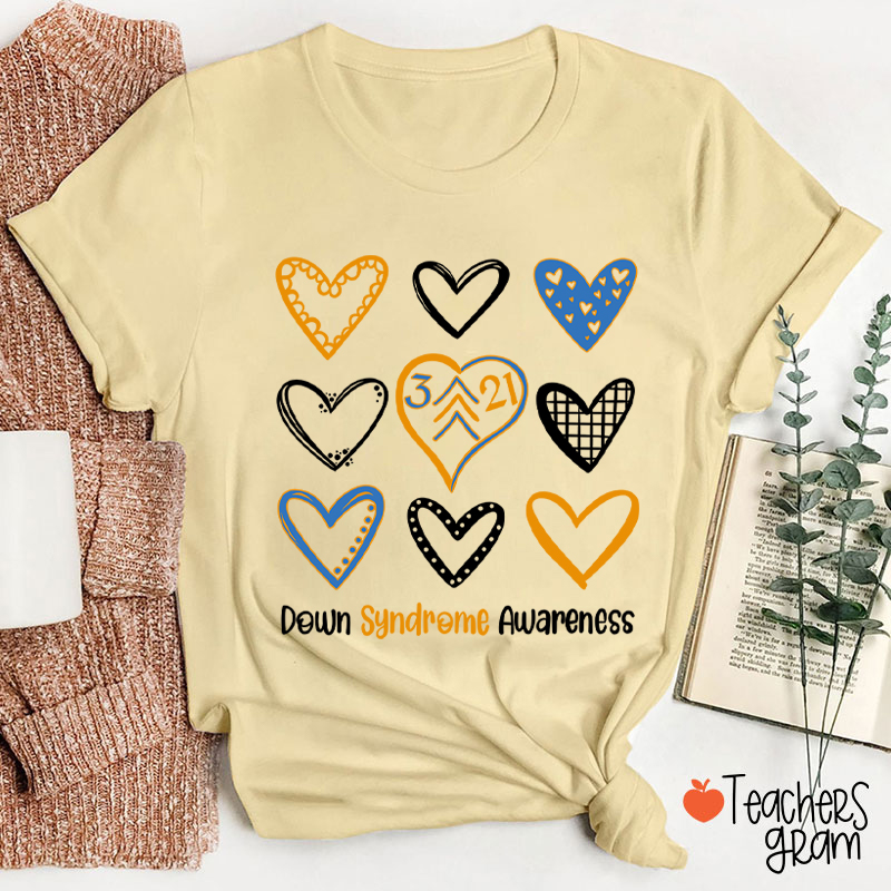 Down Syndrome Awareness Heart Teacher T-Shirt