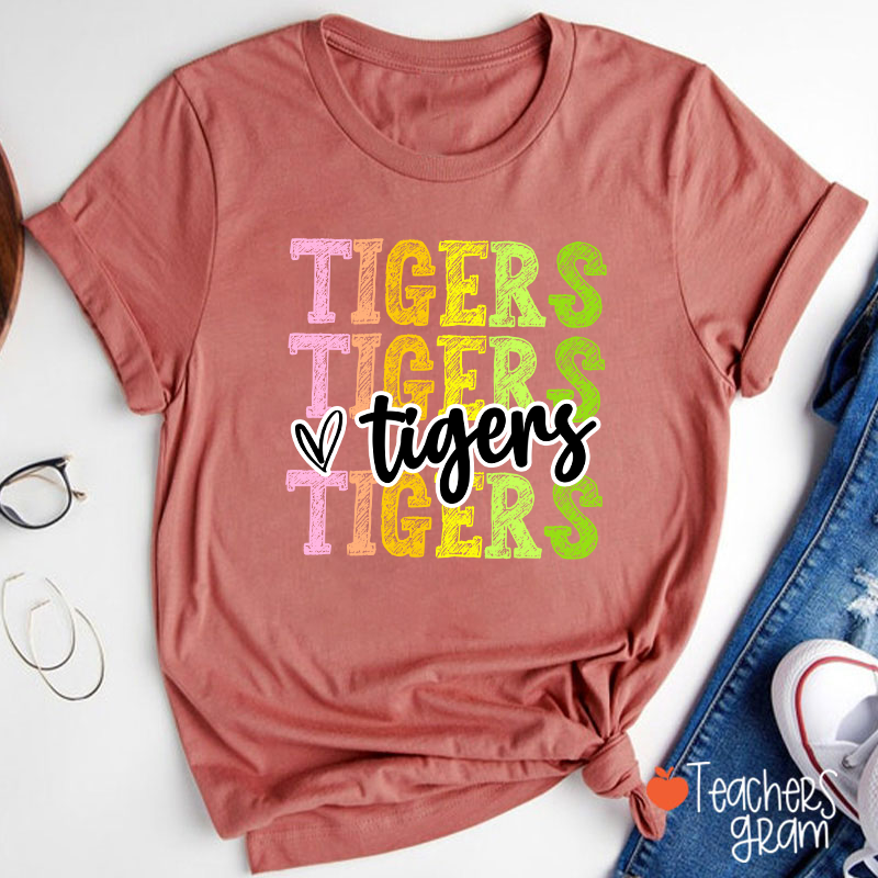 Personalized Mascot Graffiti Font School Spirit Teacher T-Shirt