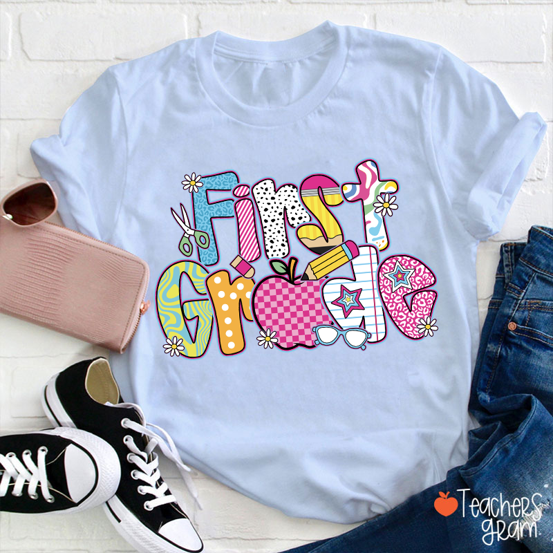 Personalized Grade Apple First Day Teacher T-Shirt