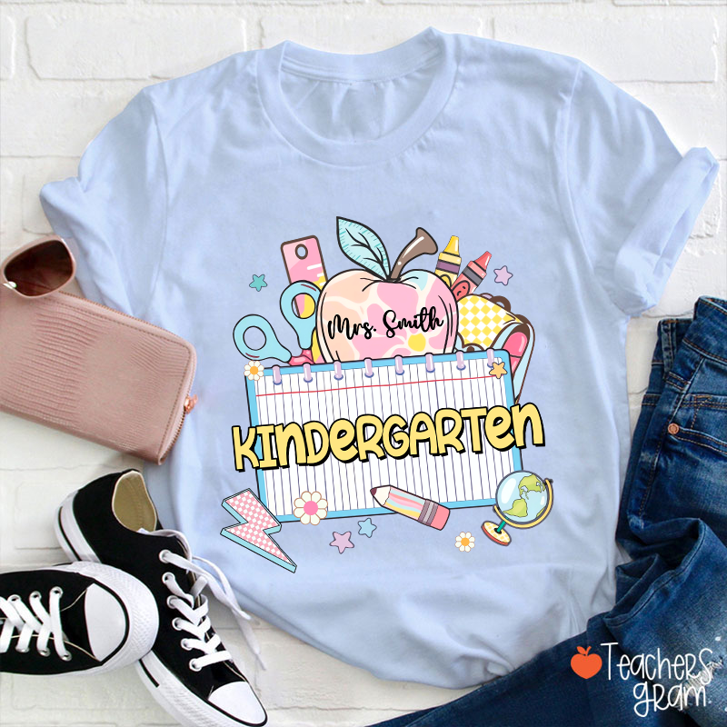 Personalized Grade And Name Apple Notebook Teacher T-Shirt