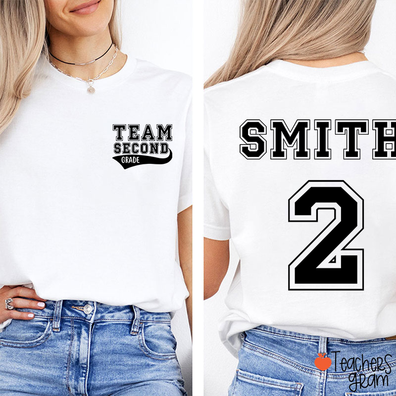 Personalized Retro Style Grade And Name Teacher Two Sided T-Shirt