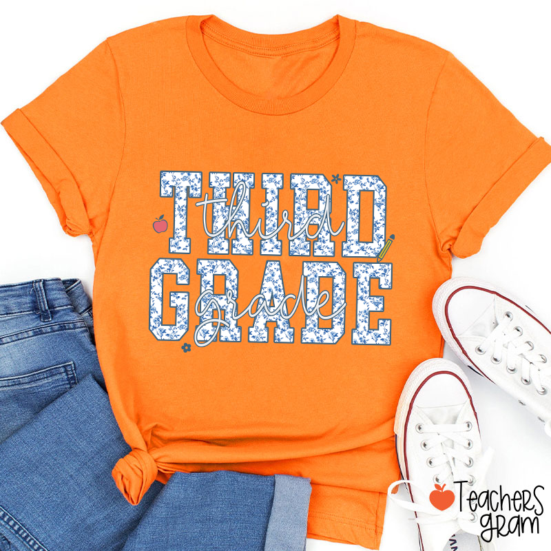 Personalized Grade Blue And White Porcelain Teacher T-Shirt