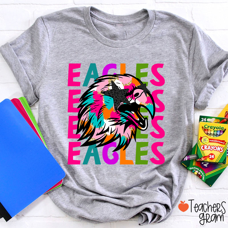 Personalized Mascot Colorful Leopard Print Star Eyes Teacher T-Shirt