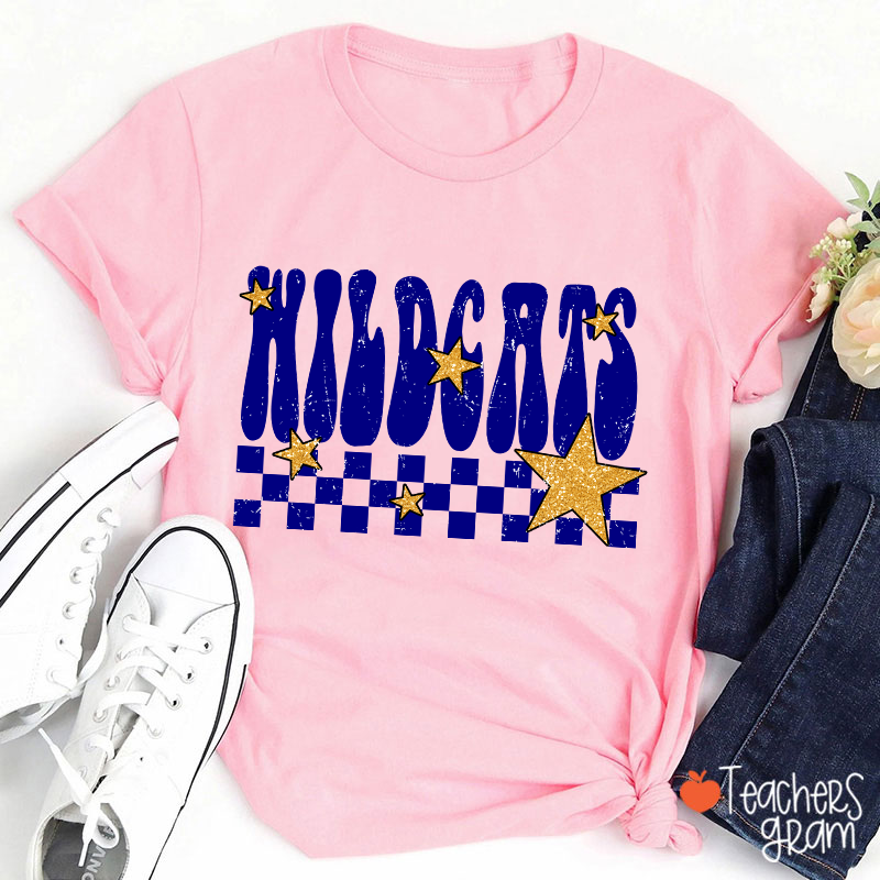 Personalized Mascot Checkered Star School Spirit Teacher T-Shirt
