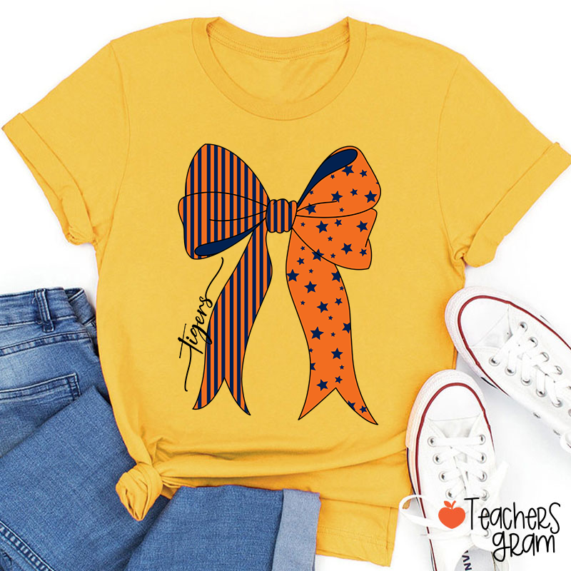 Personalized Mascot Stars And Stripes Bow Teacher T-Shirt