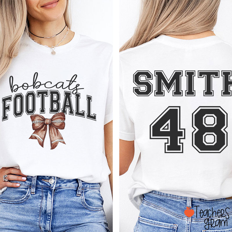 Personalized Mascot And Sport Bow Game Day Teacher Two Sided T-Shirt