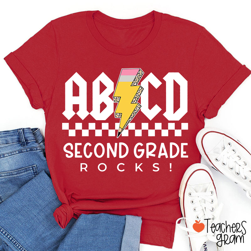 Personalized Grade Lightning Pencil Checkerboard Teacher T-Shirt