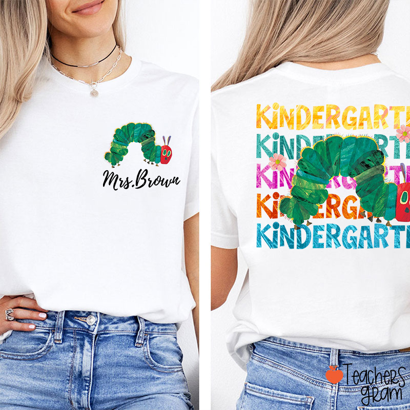 Personalized Grade And Name Cute Caterpillar Teacher Two Sided T-Shirt