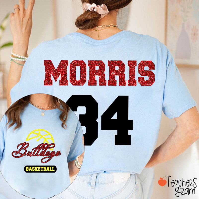 Personalized Mascot And Sport Imitation Glitter Teacher Two Sided T-Shirt