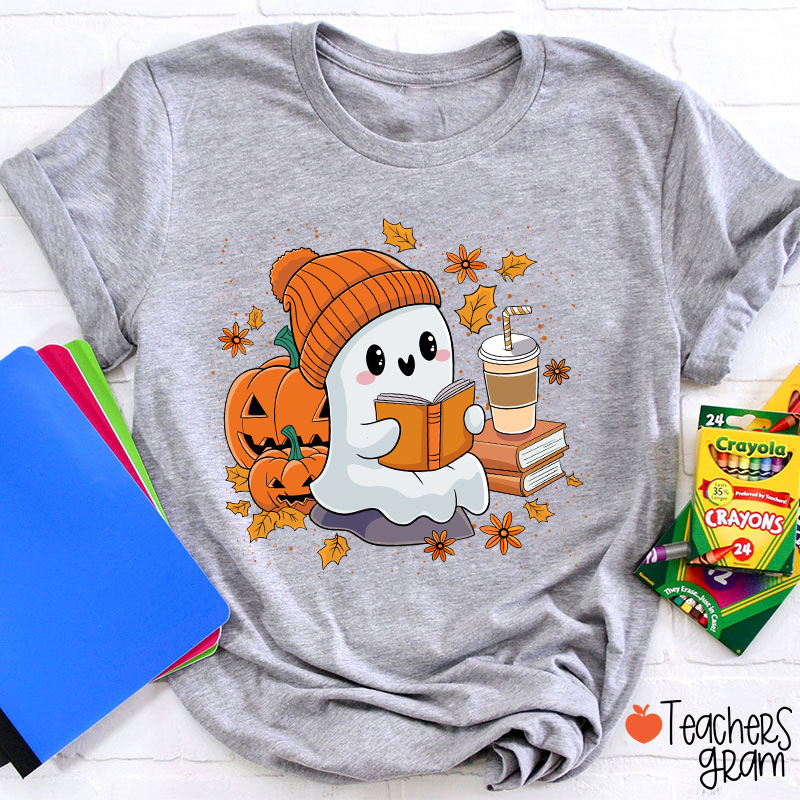 Reading Ghost Pumpkin Halloween Teacher T-Shirt