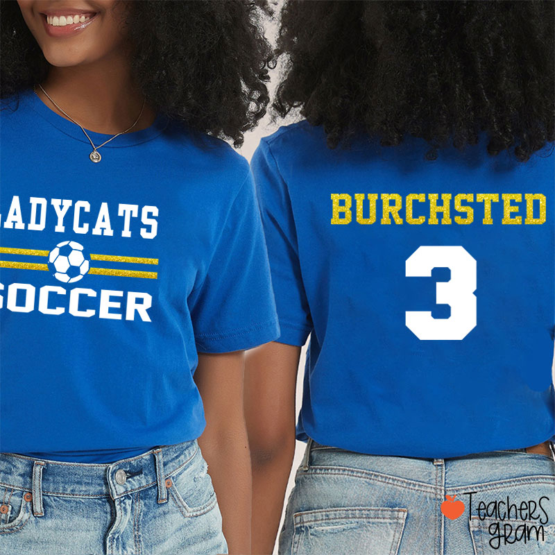 Personalized Mascot And Sport Imitation Glitter Teacher Two Sided T-Shirt