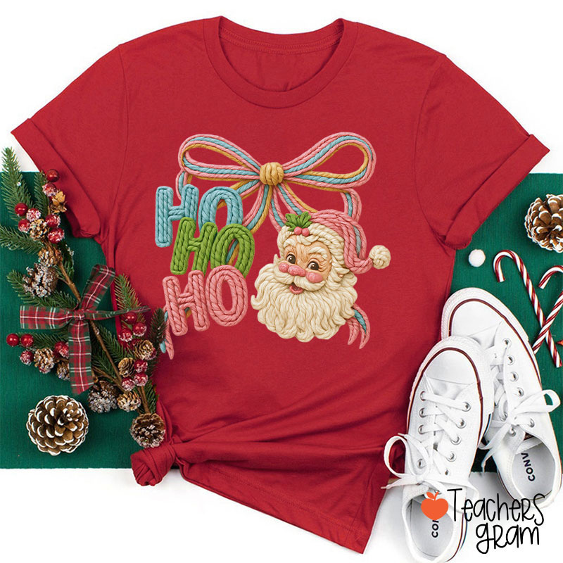 Faux Yarn Ho Ho Ho Merry Christmas Teacher T-shirt