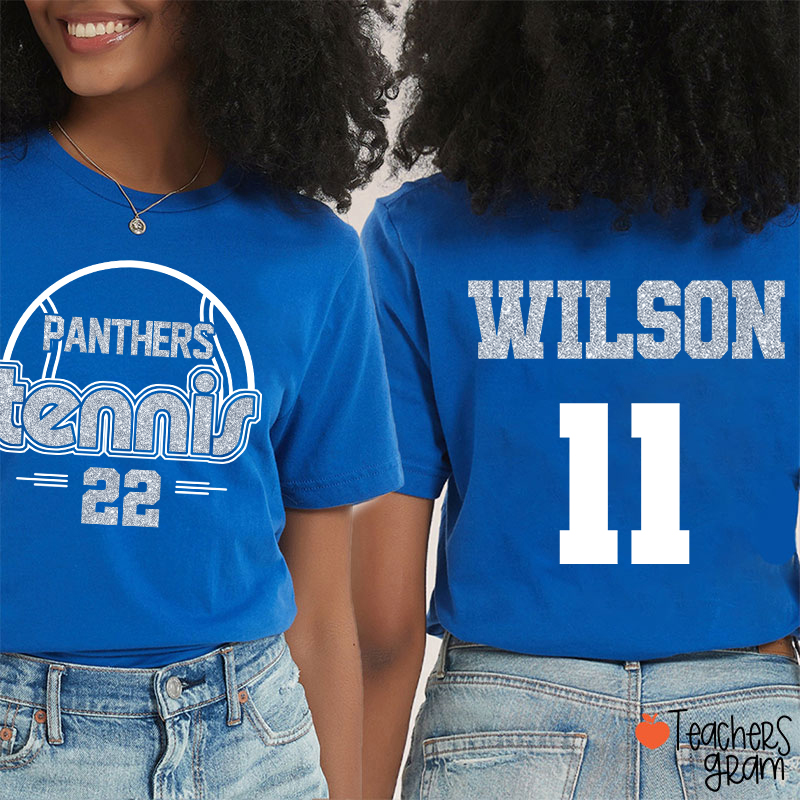 Personalized Mascot And Sport Faux Glitter Teacher Two Sided T-Shirt