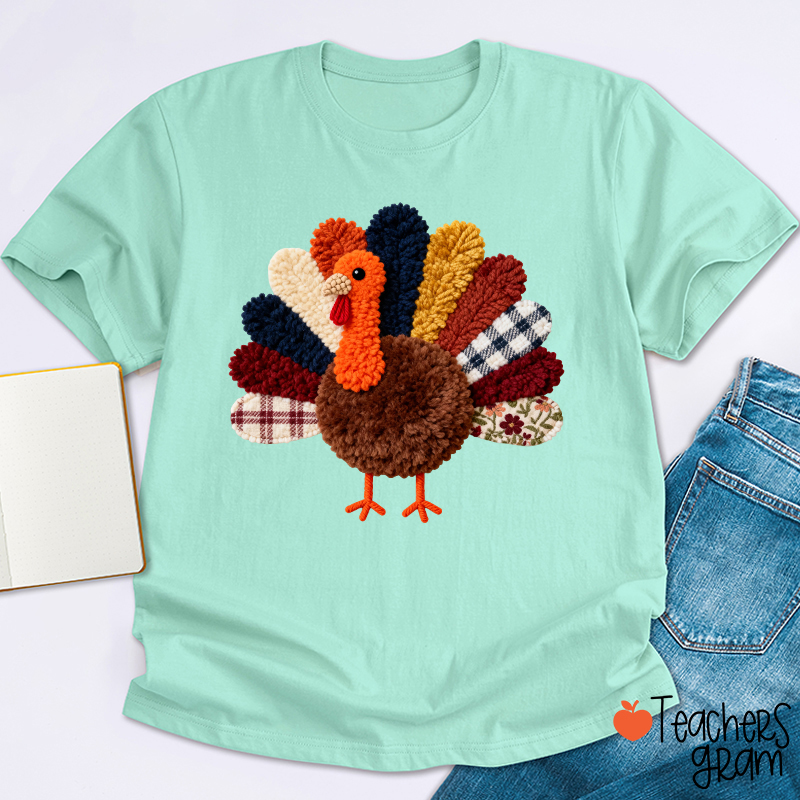 Faux Yarn Turkey Teacher T-shirt