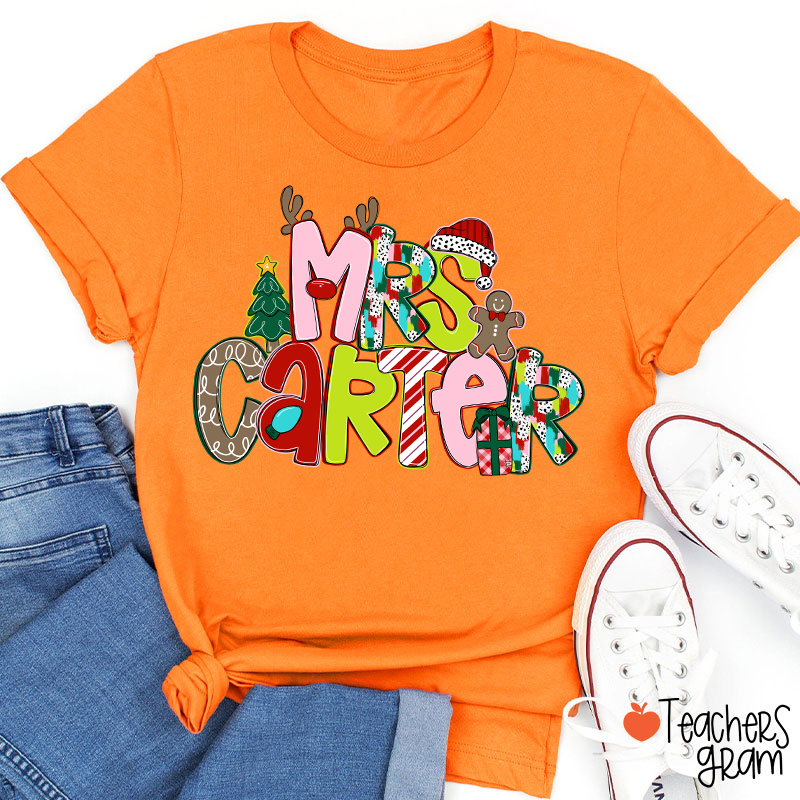 Personalized Name Merry Christmas Teacher T-Shirt