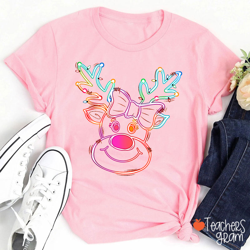 Reindeer Christmas Lights Teacher T-Shirt