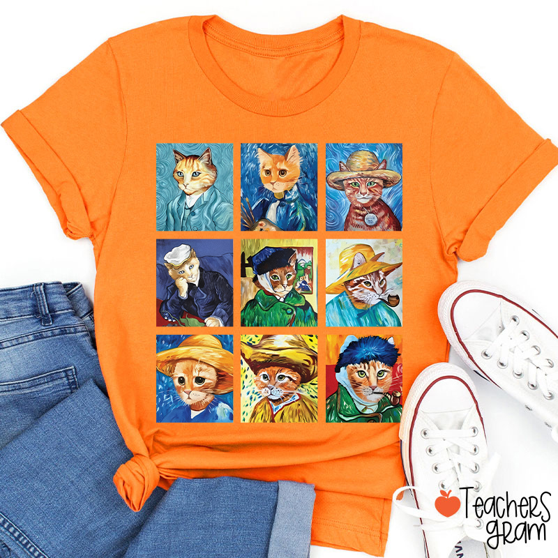 Funny Cats Painting Van Gogh Art Lover Teacher T-Shirt