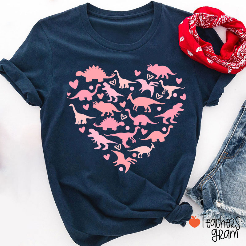 Cute Dinosaur Heart Teacher T-Shirt