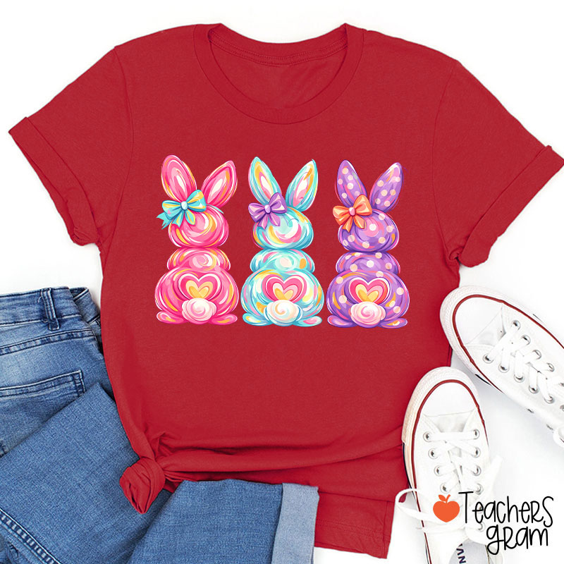 Bright Color Bunnies Easter Vibe Teacher T-Shirt