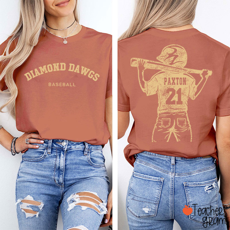 Personalized Baseball Mom Teacher Two Sided T-Shirt