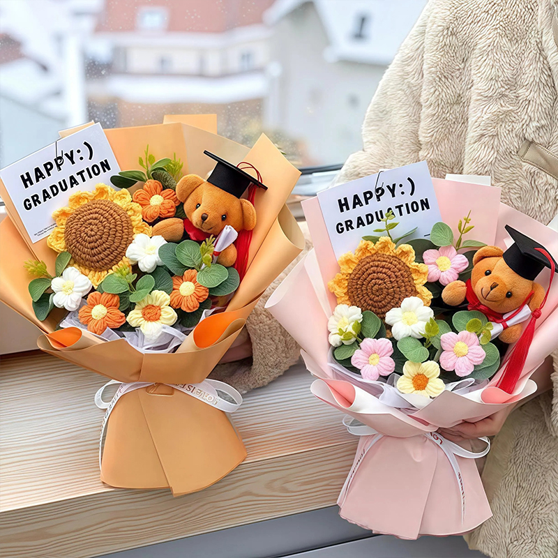 Knitted Graduate Bear Crochet Graduation Bouquet 