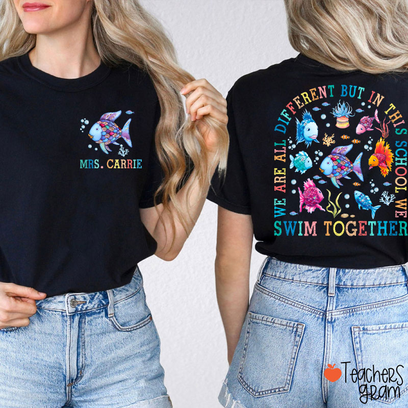 Personalized Name We Are All Different Teacher Two Sided T-Shirt Sale-Teachersgram