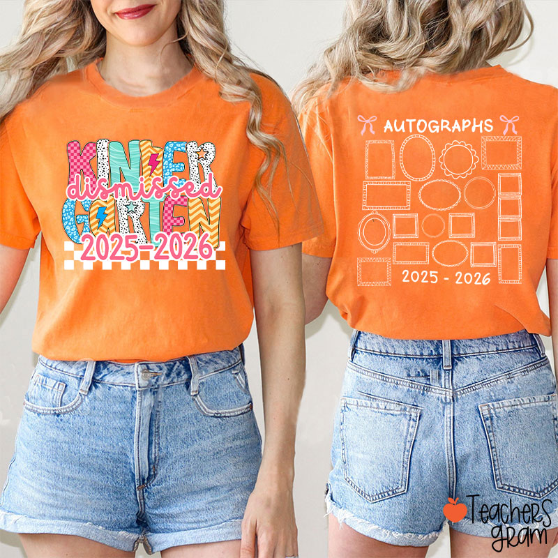 Personalized Grade Autograph Last Day Of School Teacher Two Sided T-Shirt