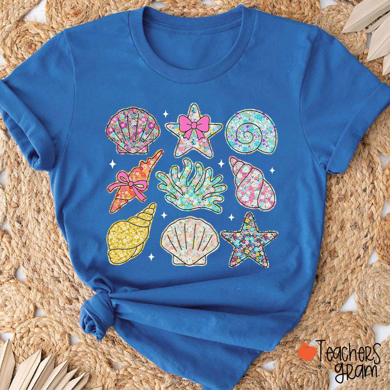 Wildflower Seashell Clam Summer Teacher T-Shirt