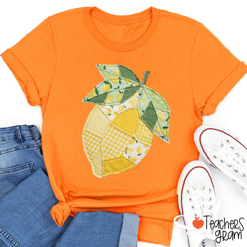 Faux Quilted Patchwork Lemon Teacher T-Shirt