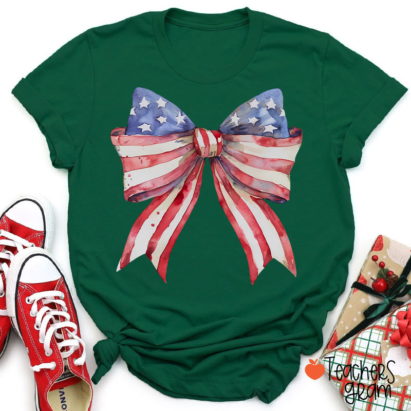 American Flag Bow Teacher T-Shirt